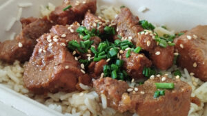 Porc au caramel et riz basmati