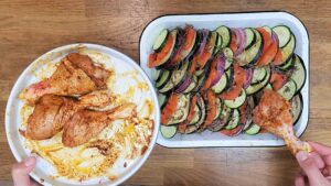 Cuisse de poulet rôtie et tian de légumes