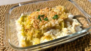 Crumble de poisson aux poireaux et riz basmati