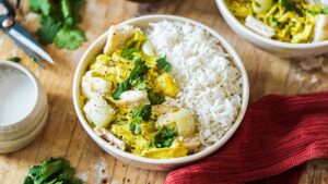 Dos de poisson blanc sur lit de poireaux et riz basmati