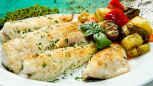 Dos de poisson sur lit de légumes accompagné de semoule