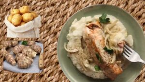 Poisson du marché, purée de pomme de terre et topinambours