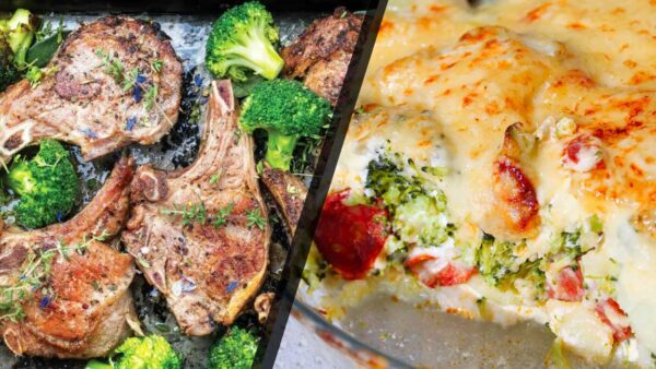 Côtes de porc et gratin de brocoli / pommes de terre