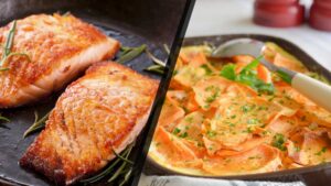 Saumon poêlé / gratin de patate douce
