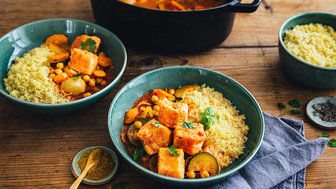 Saumon accompagné de semoule et légumes d’hiver